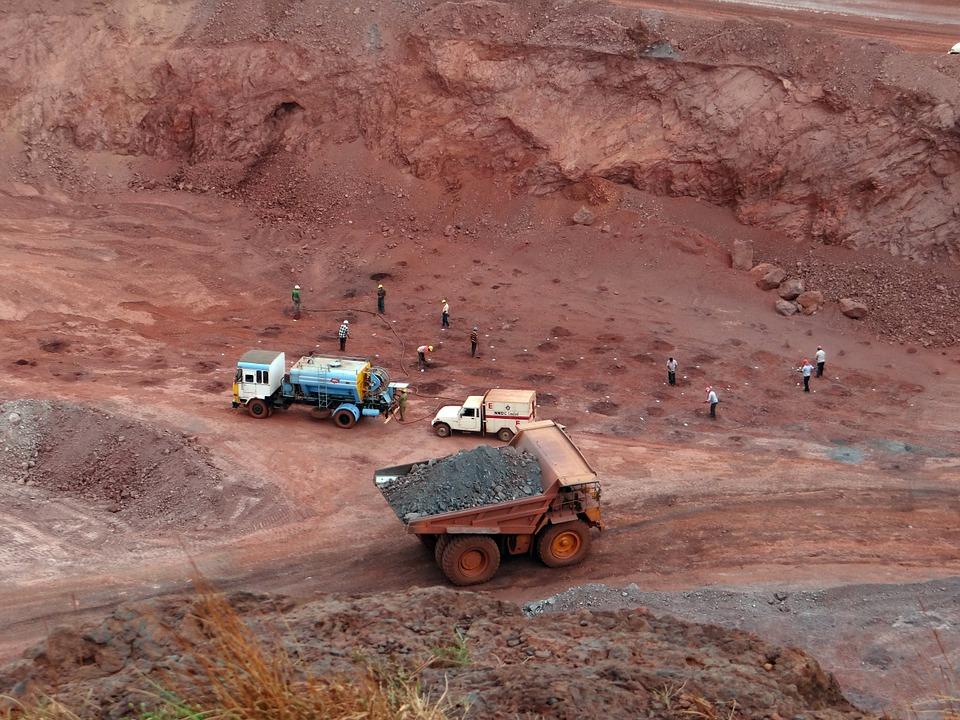 Trucks at an iron ore mine