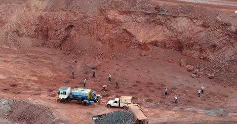 Trucks at an iron ore mine