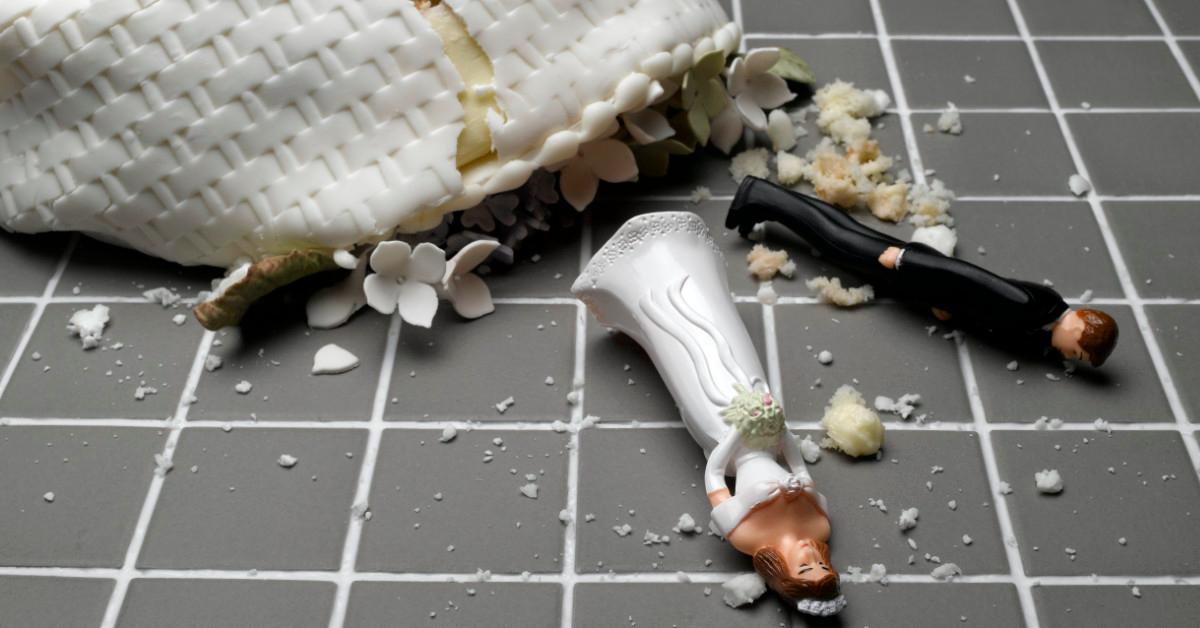 A destroyed wedding cake