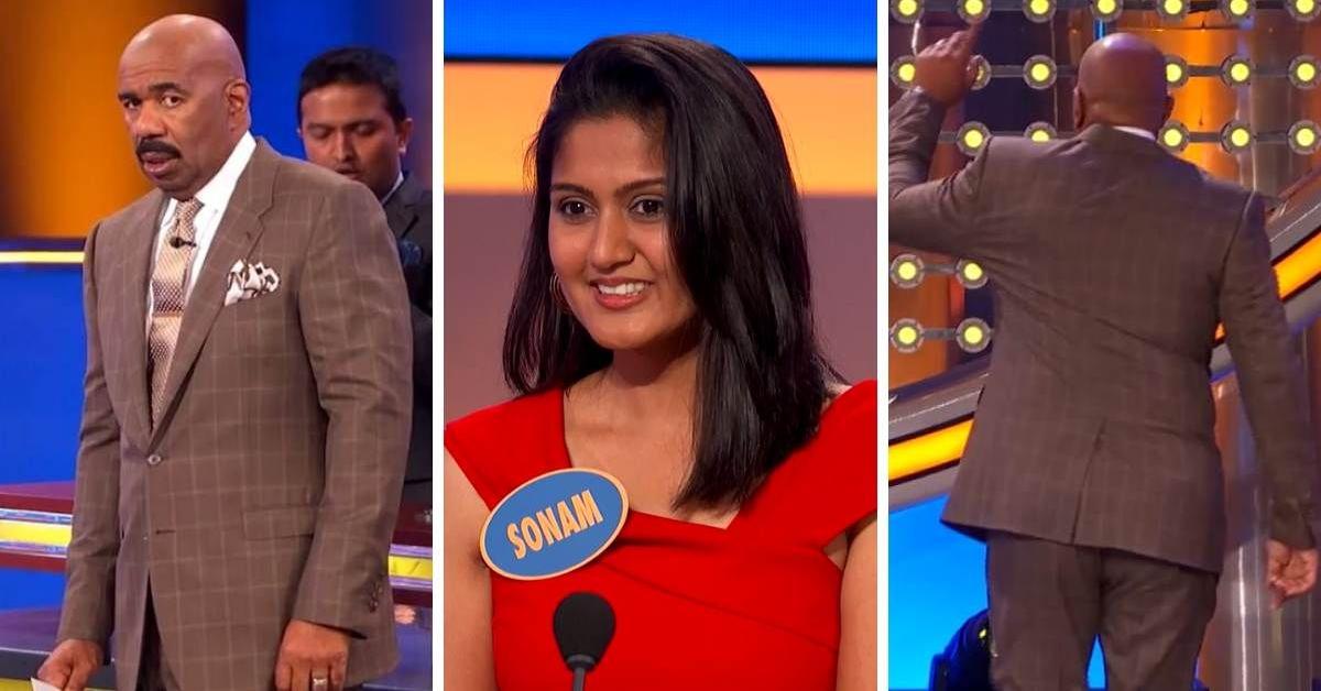 'Family Feud' host Steve Harvey walks off the stage after hearing ...