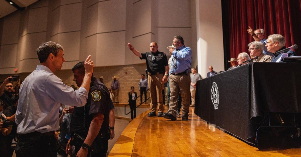 Democratic gubernatorial candidate Beto O'Rourke interrupts a press conference