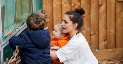 Child care worker with two children