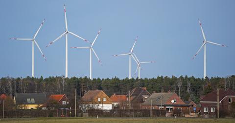 Clean energy wind power over landscape