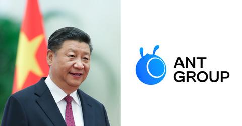 President Xi Jinping and Ant Group logo