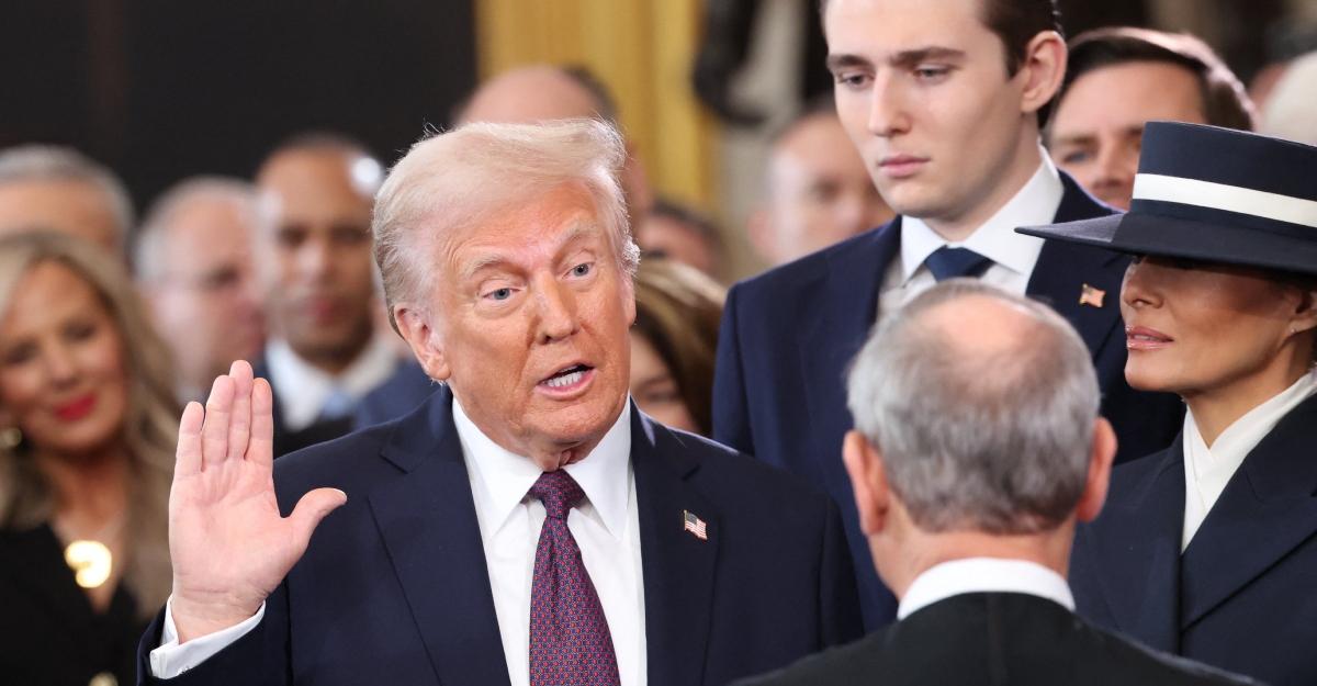 Barron, Melania, and Donald as Trump is sworn into office