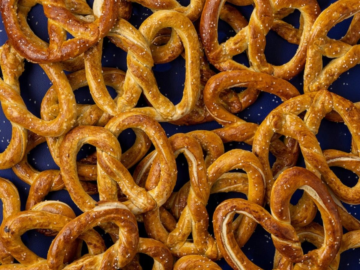 A pile of Auntie Anne's pretzels