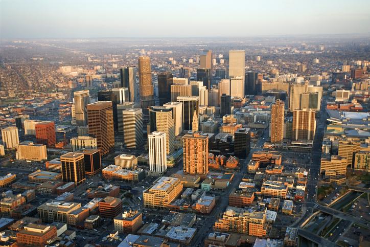 An aerial shot of Denver, Colorado.