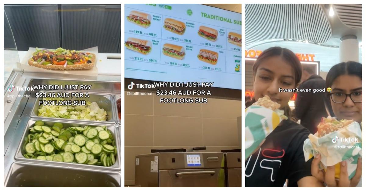 TikTok video clips of expensive Subway footlong sandwich.