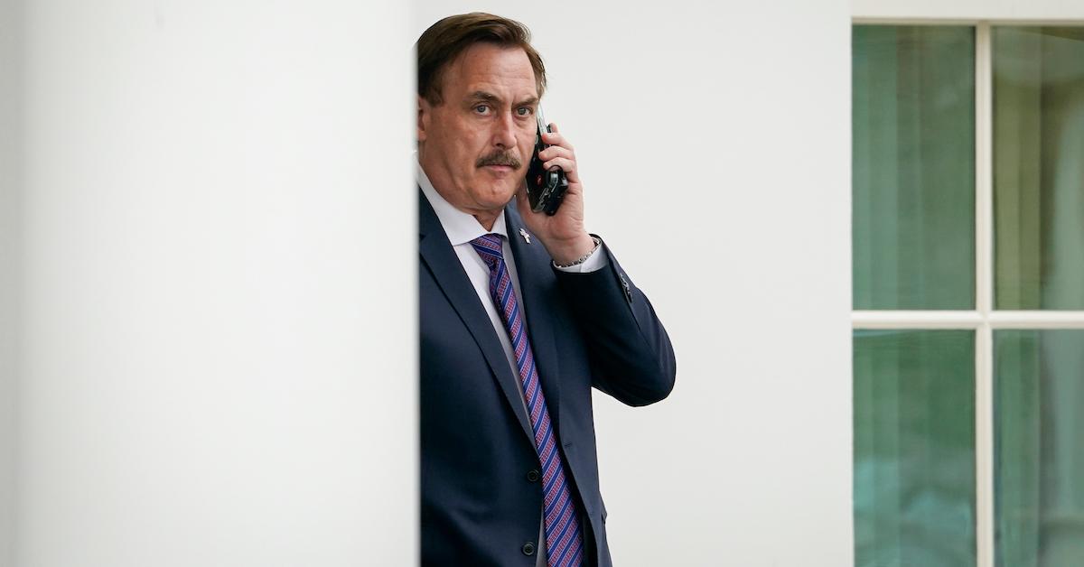 Mike Lindell standing outside the White House wearing a blue suit on Jan. 15, 2021