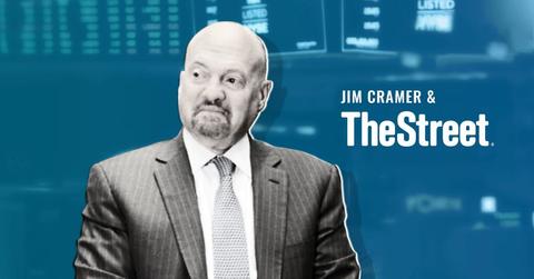 Image of Jim Cramer with TheStreet branded background