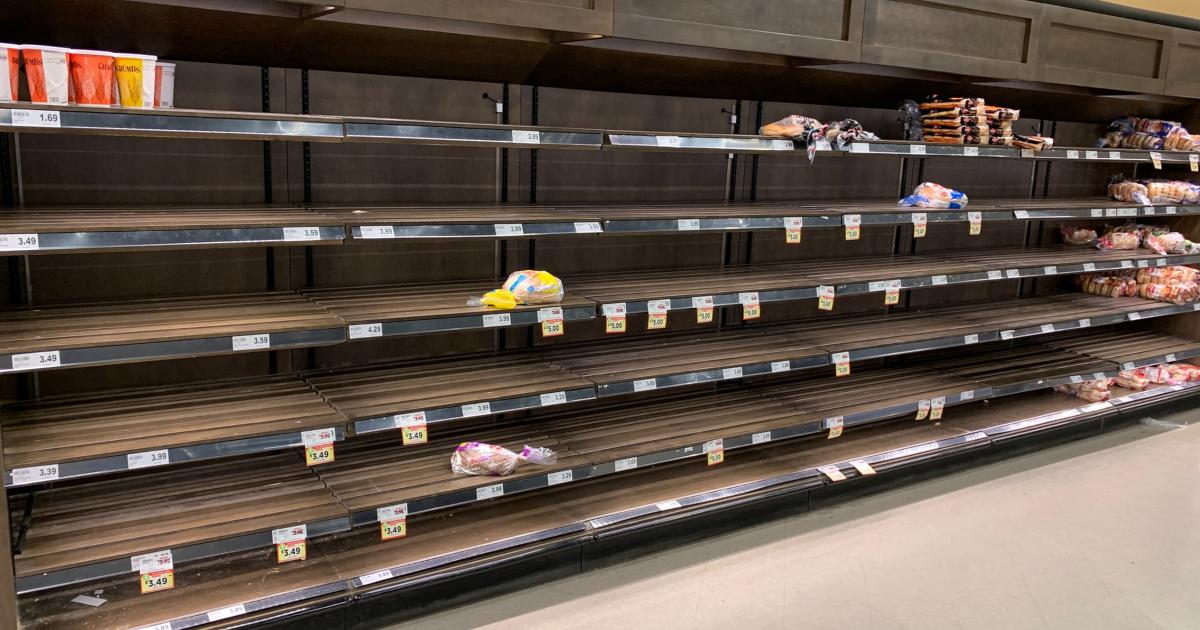 Empty shelves at supermarket