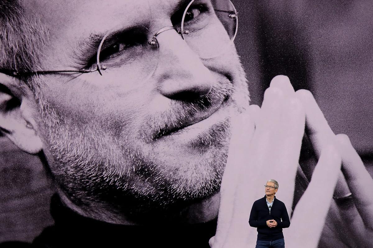 Tim Cook talking at the Steve Jobs Theatre