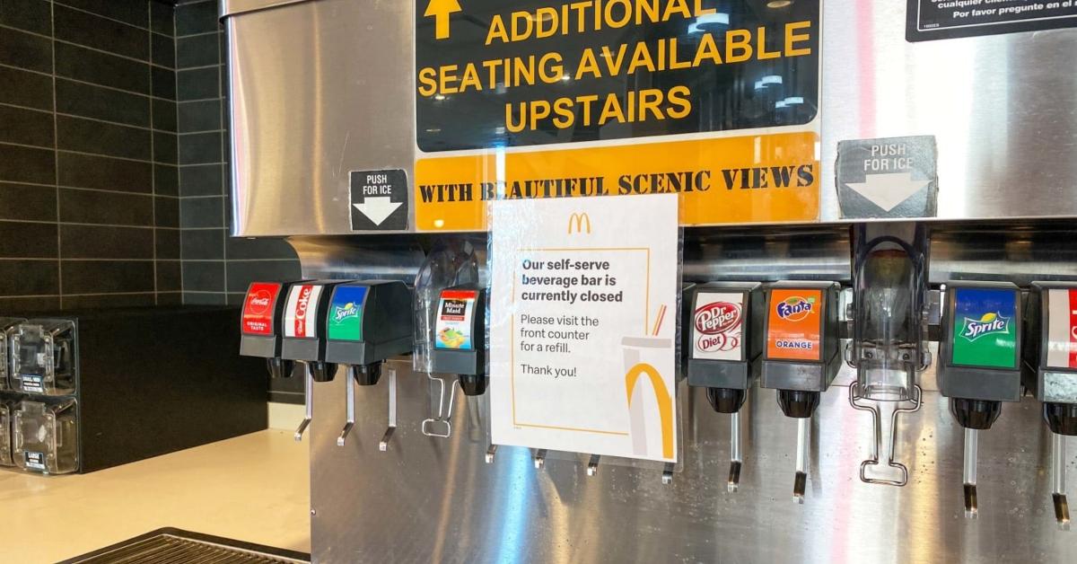 A closed self-serve drink station at McDonald's.