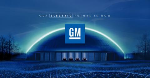 GM EV ad and logo