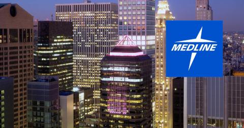 Blackstone building with Medline logo attached