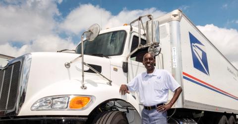 USPS truck and worker
