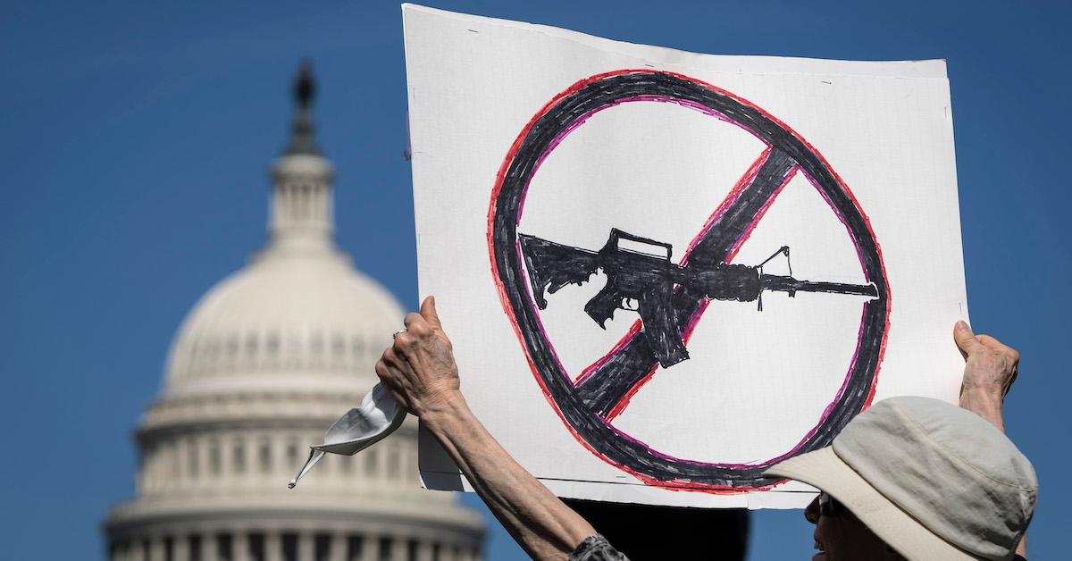 A person holding a gun control sign at the U.S. Capitol