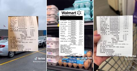 Receipts from TikTok user documenting how prices went up at Walmart over two years.