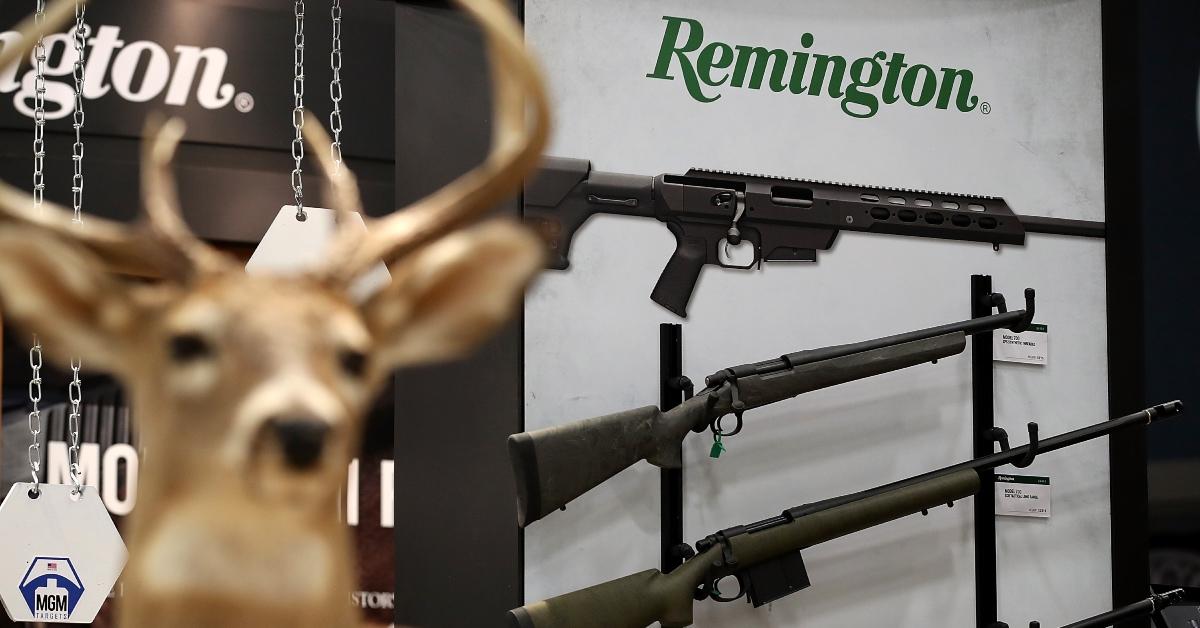  Remington rifles are displayed during the NRA Annual Meeting & Exhibits.