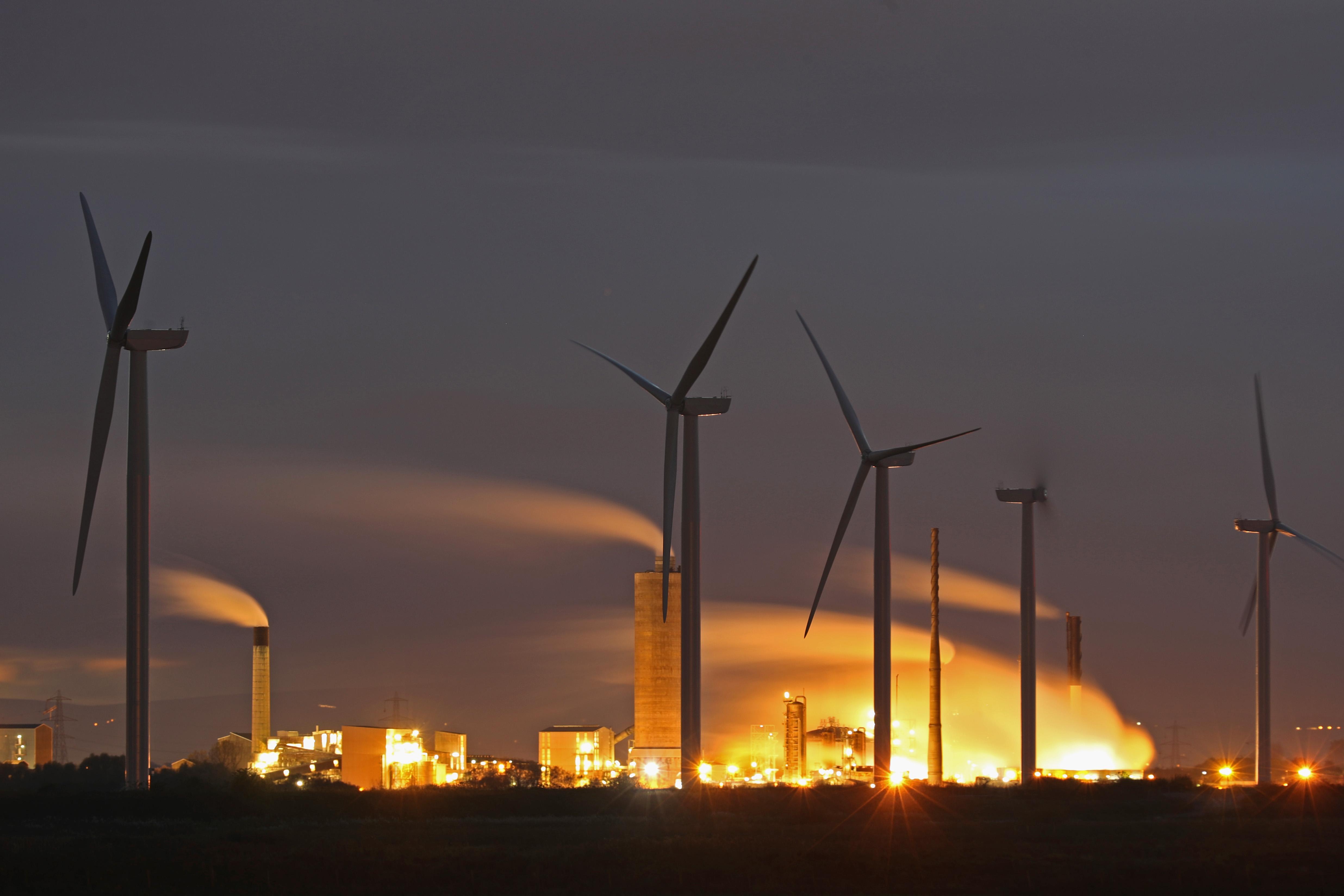 Wind farm at sunset