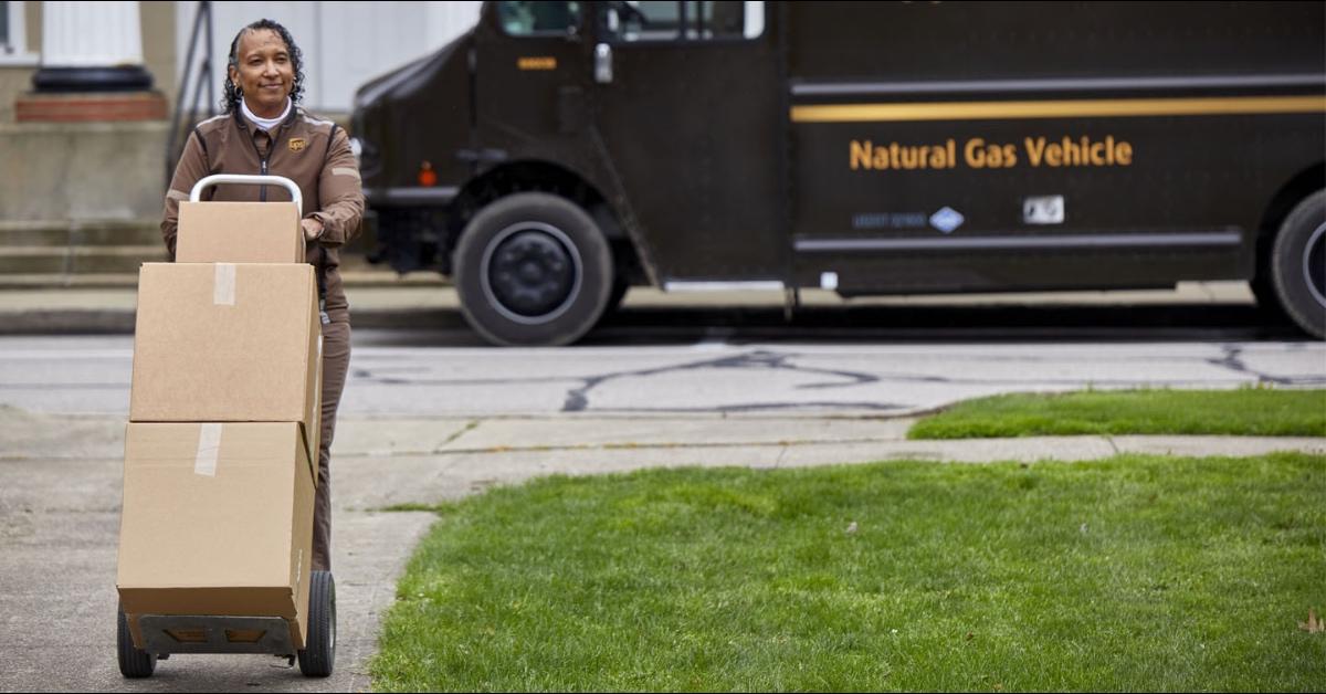 UPS worker delivering packages.