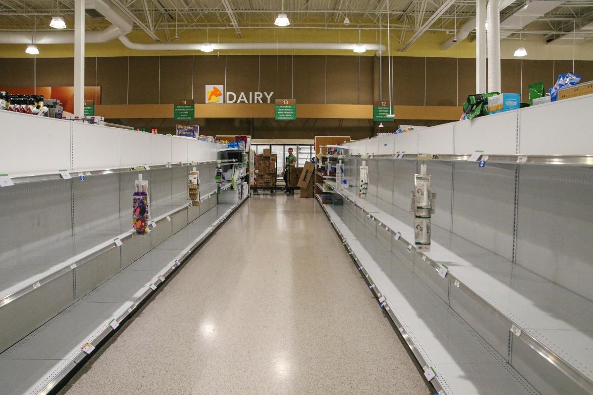 Empty grocery store shelves