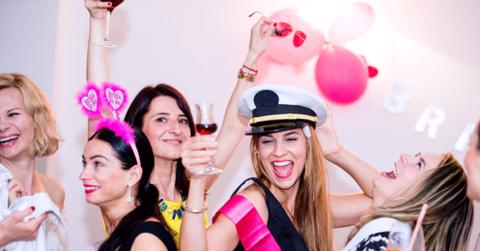 Bride and bridesmaids at a bachelorette party