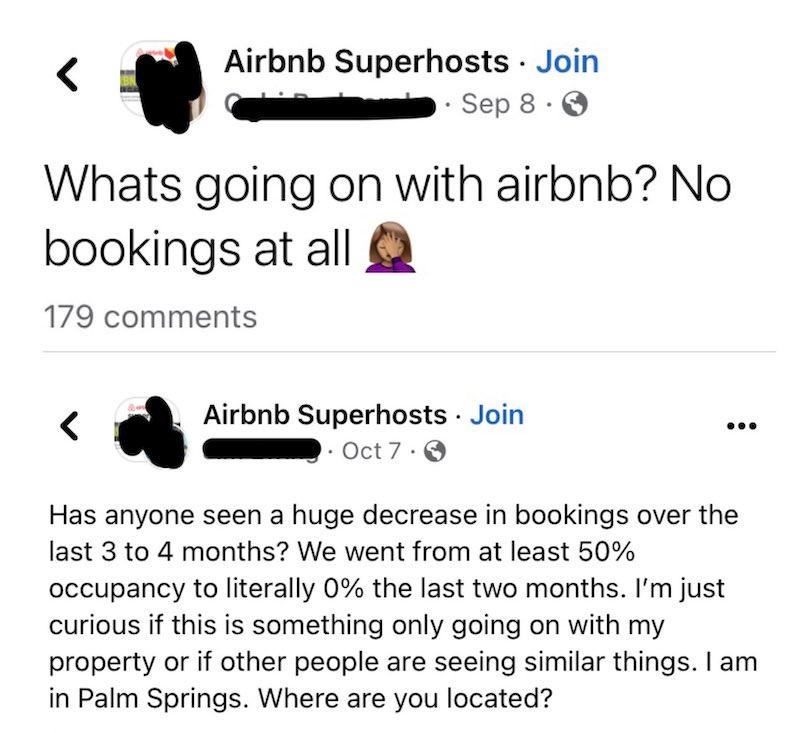 airbnb hosts bookings down