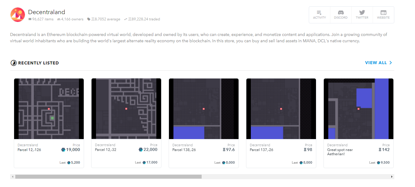 decentraland prices opensea