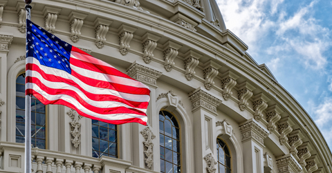 U.S. Capitol building and an American flag