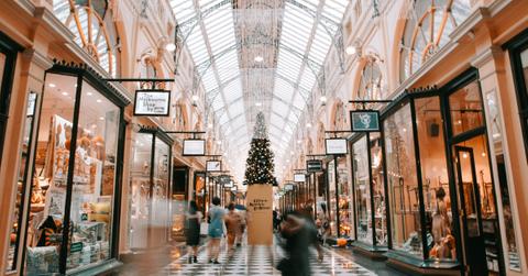 The interior of a shopping mall at Christmas