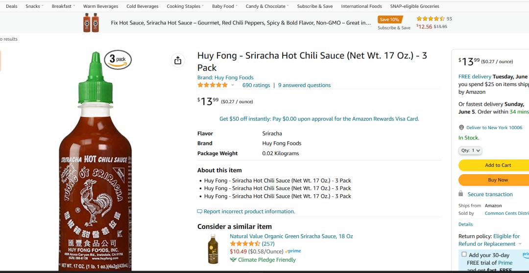 sriracha chili sauce is available on amazon