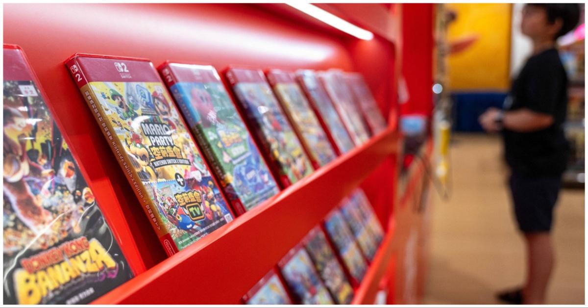 Nintendo Switch 2 games on the shelf at a Toys R Us in Hong kong.