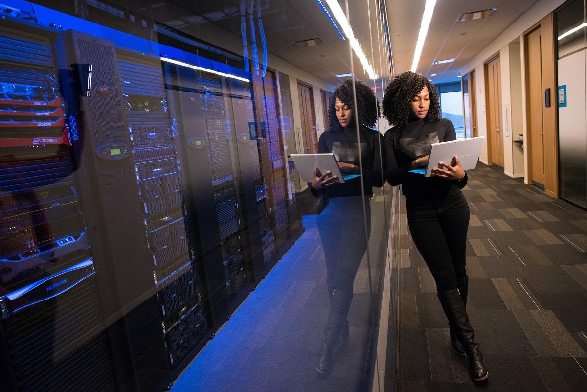 A woman using a laptop