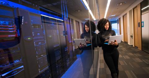 A woman using a laptop