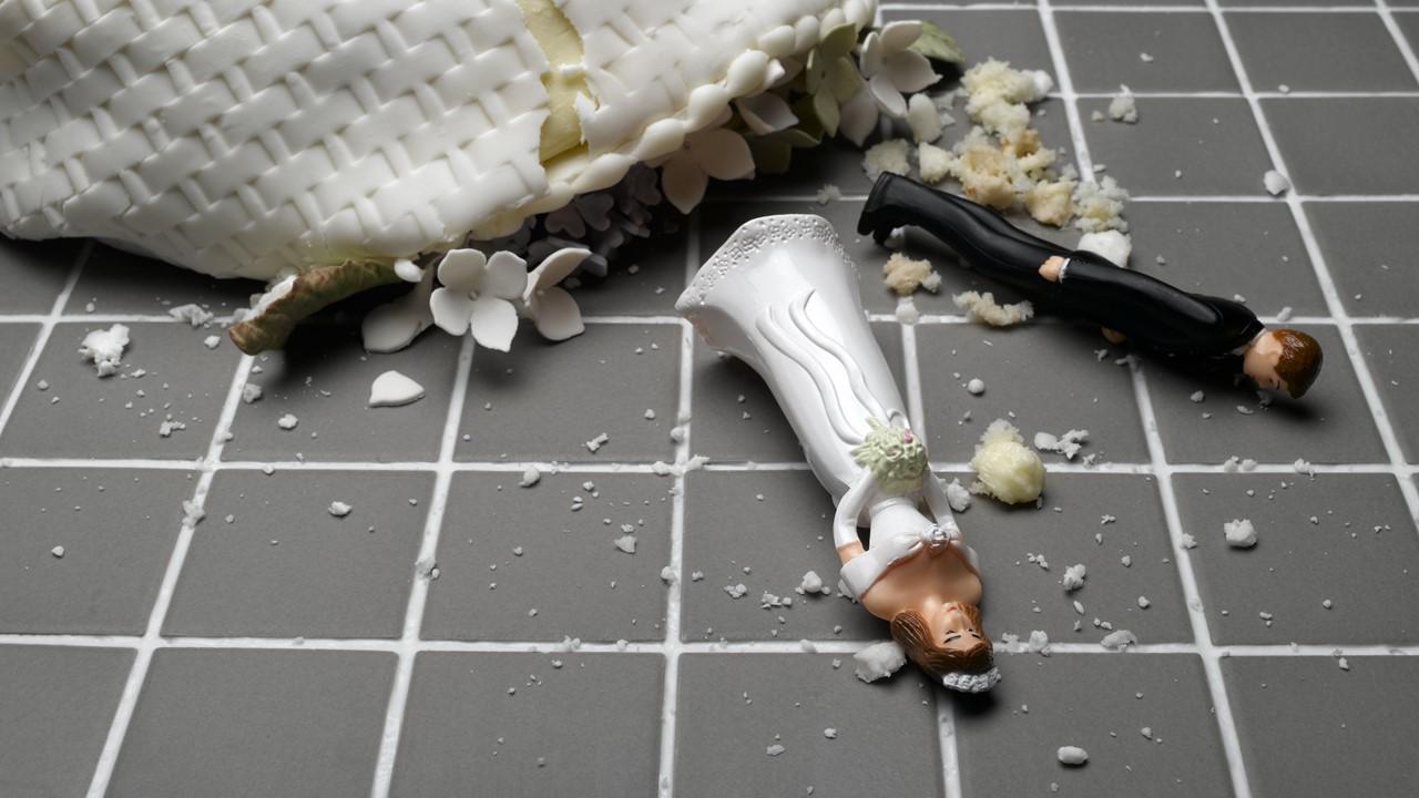 A smashed wedding cake