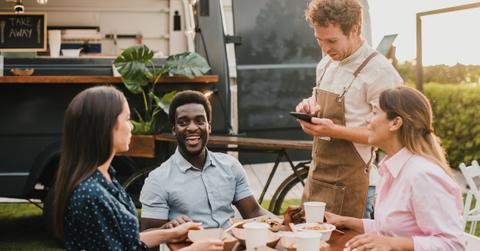Friends paying for dinner
