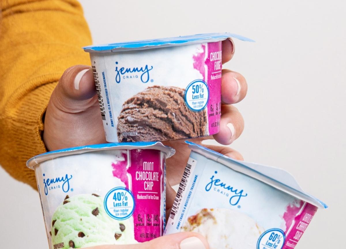 A person holding Jenny Craig ice cream