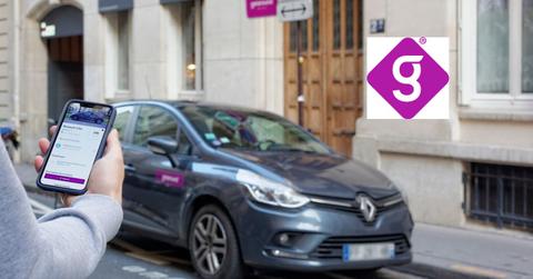 Getaround logo over image of car and person holding phone with the Getaround app