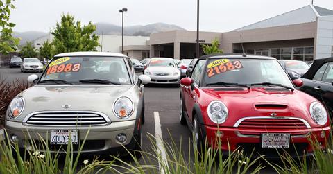 Used car lot with expensive price tags