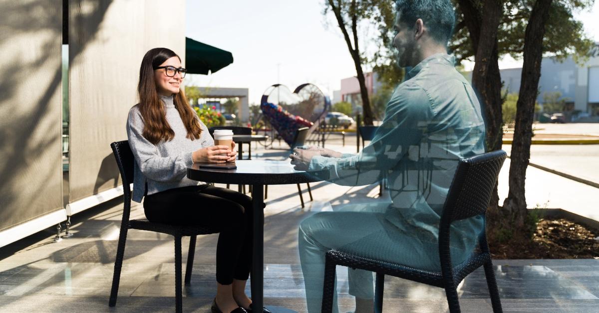 A woman virtual chatting with a man.