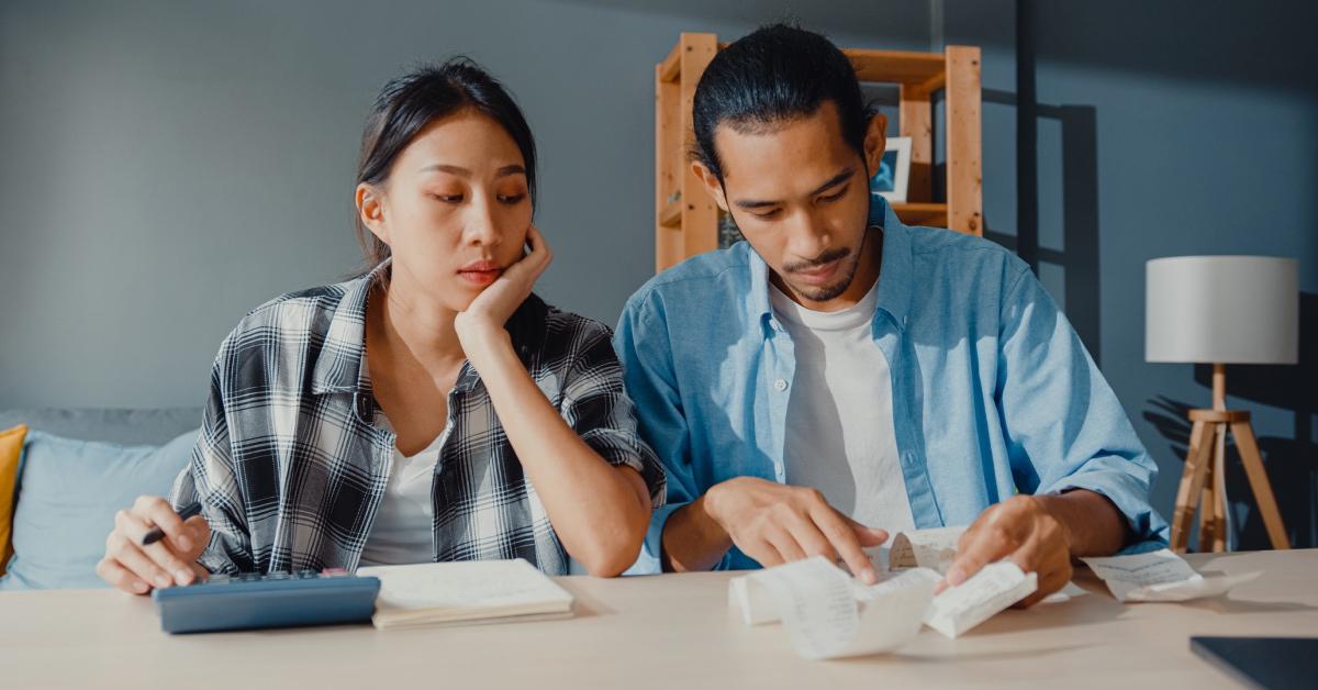 A couple checking their finances 