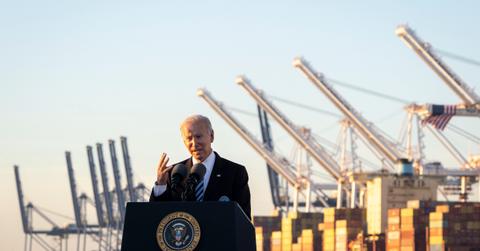 President Joe Biden speaking at a port