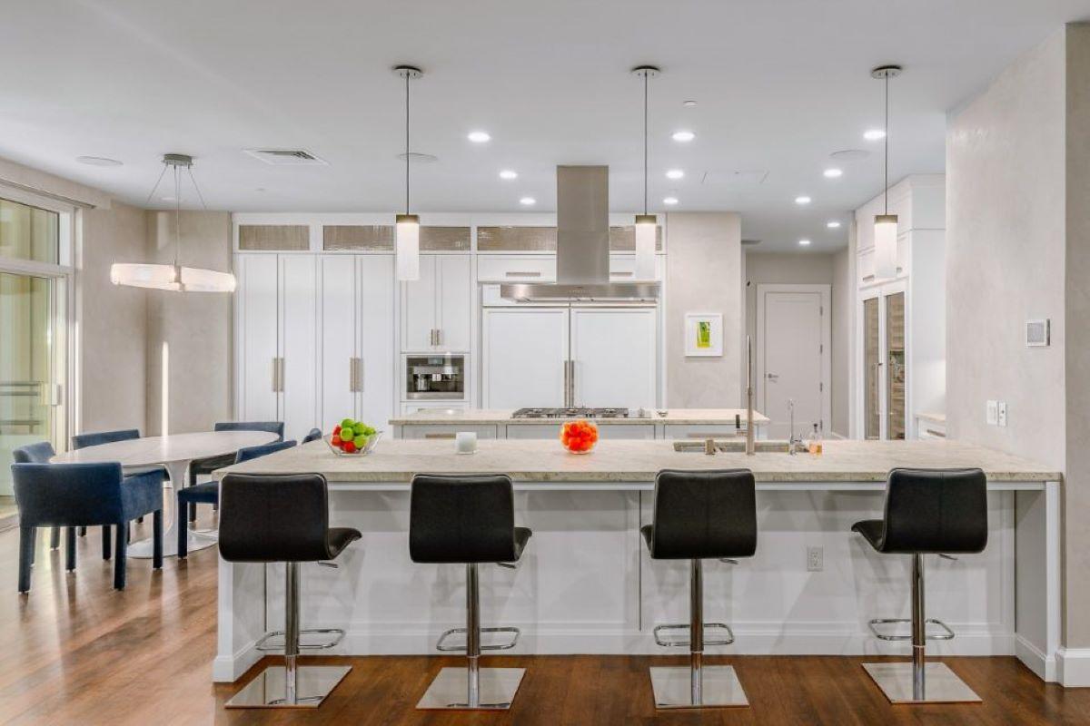 Rihanna's new LA 'Mansion in the Sky' features a chef's kitchen with island seating.