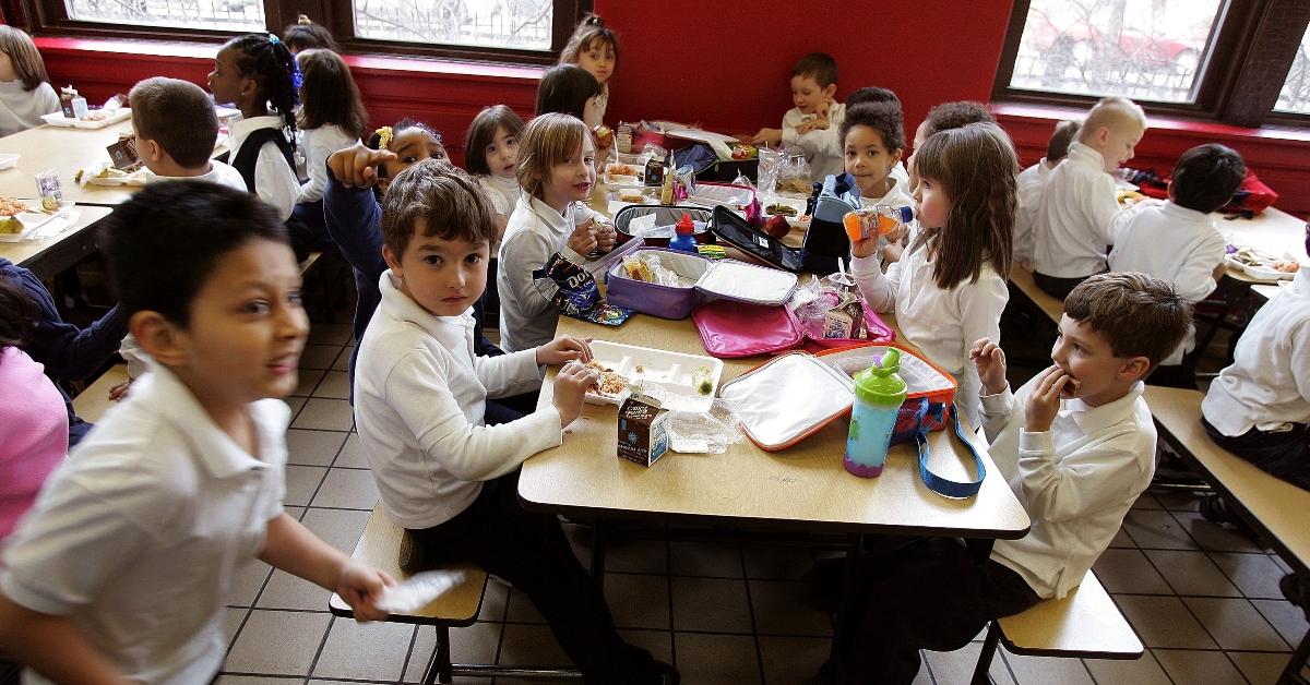 Children eating school lunches