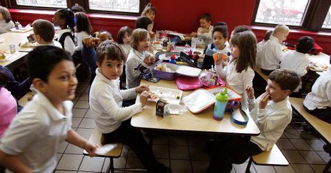 Children eating school lunches