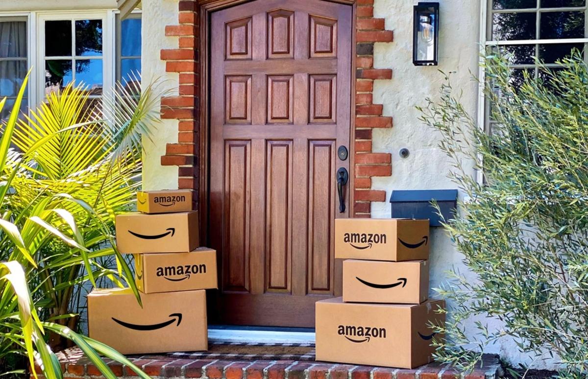 Amazon packages on a doorstep