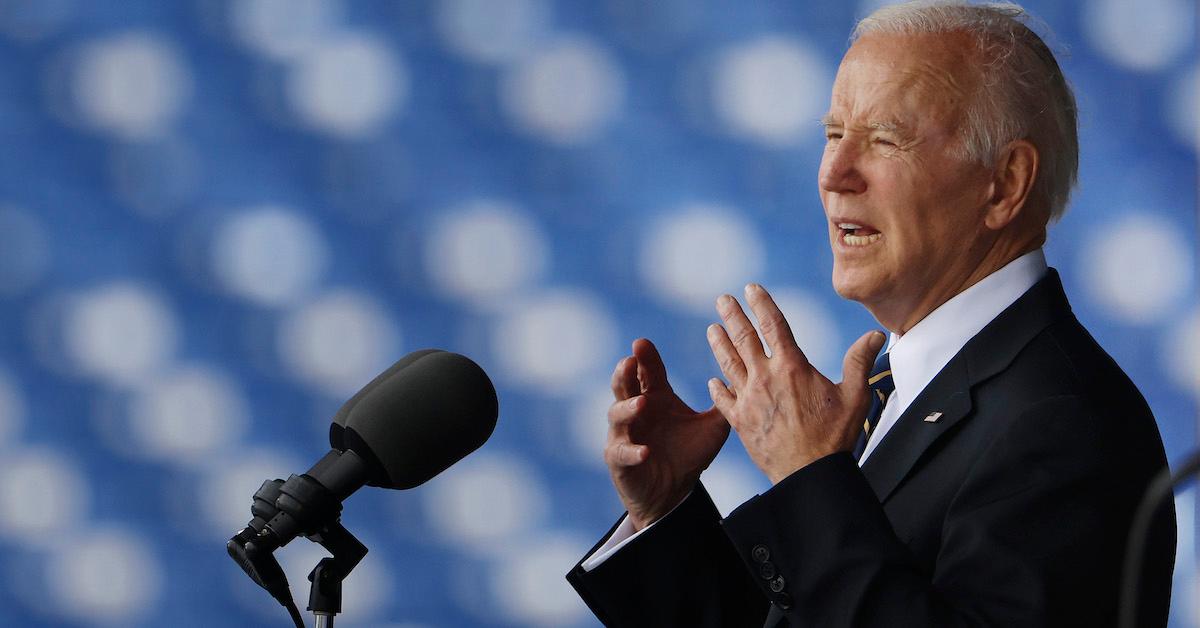 President Joe Biden stands at a podium.