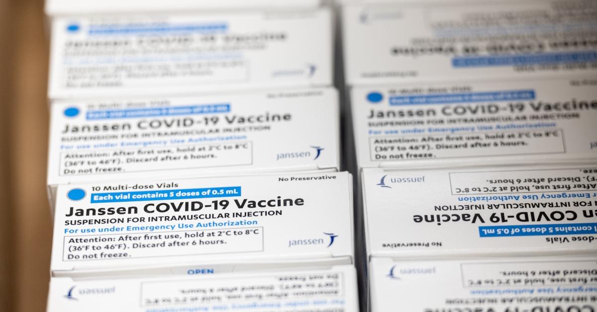 Boxes of J&J COVID-19 vaccine