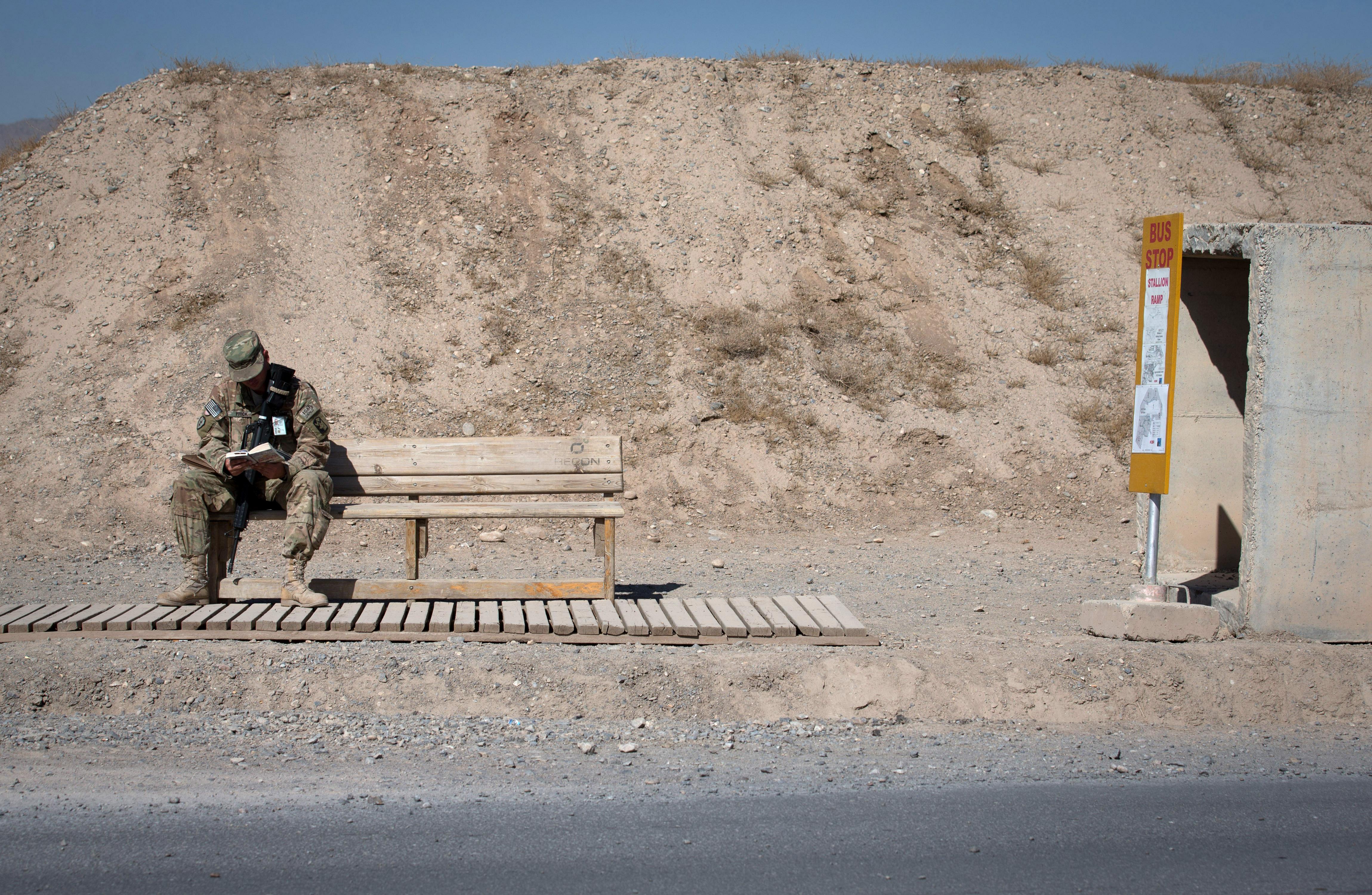 U.S. soldier preparing to leave Kandahar, Afghanistan